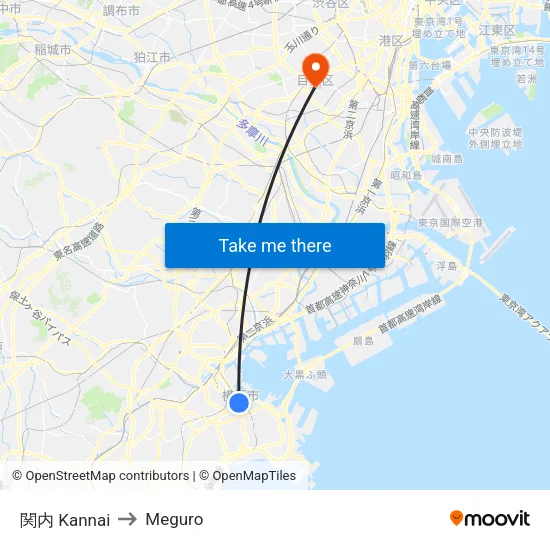 Kannai to Meguro map