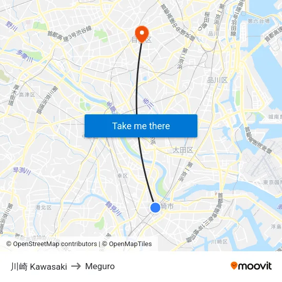 川崎 Kawasaki to Meguro map