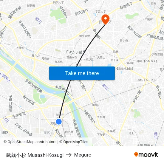 武蔵小杉 Musashi-Kosugi to Meguro map