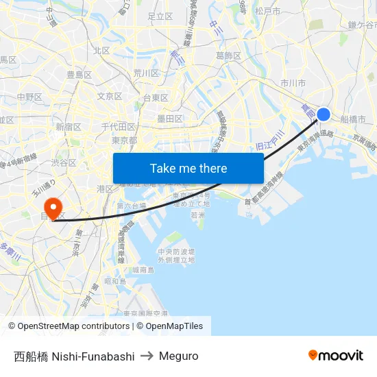 西船橋 Nishi-Funabashi to Meguro map