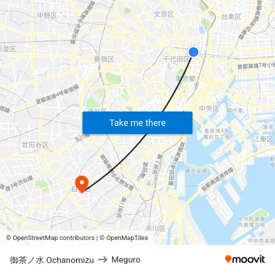 御茶ノ水 Ochanomizu to Meguro map