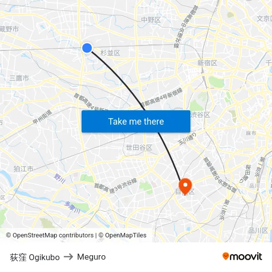 荻窪 Ogikubo to Meguro map