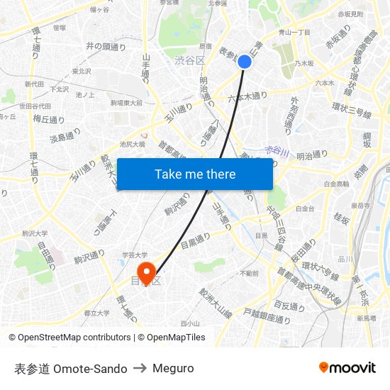 表参道 Omote-Sando to Meguro map