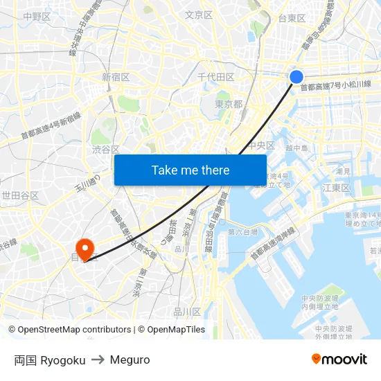 両国 Ryogoku to Meguro map