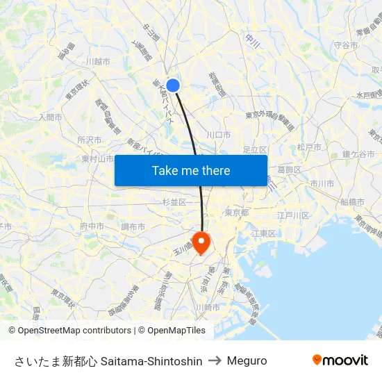 さいたま新都心 Saitama-Shintoshin to Meguro map