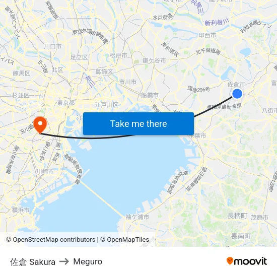 佐倉 Sakura to Meguro map