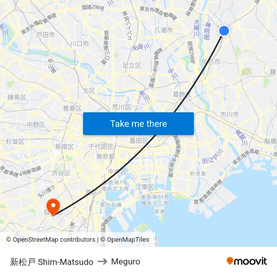 新松戸 Shim-Matsudo to Meguro map