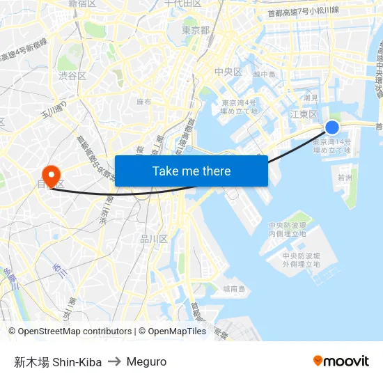 Shin-Kiba to Meguro map