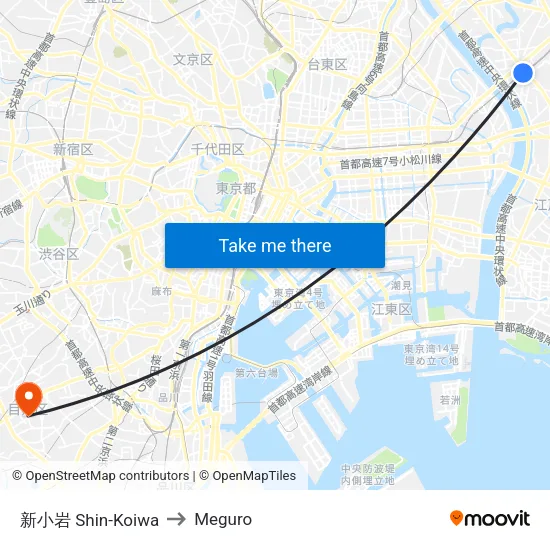 新小岩 Shin-Koiwa to Meguro map