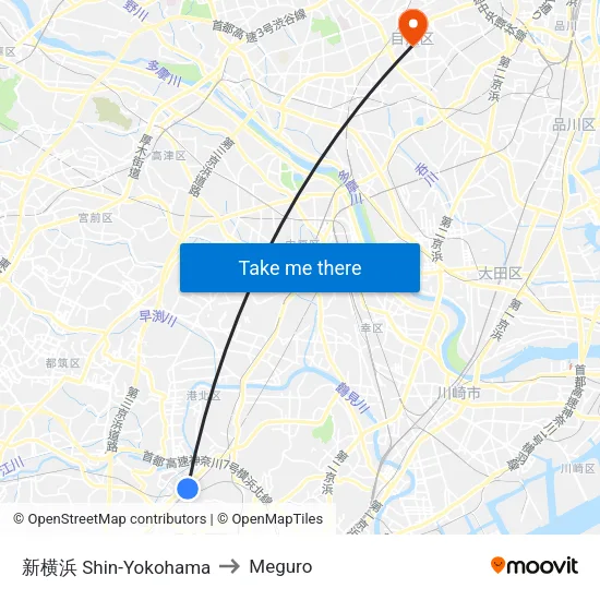 新横浜 Shin-Yokohama to Meguro map