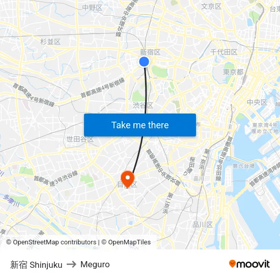 新宿 Shinjuku to Meguro map