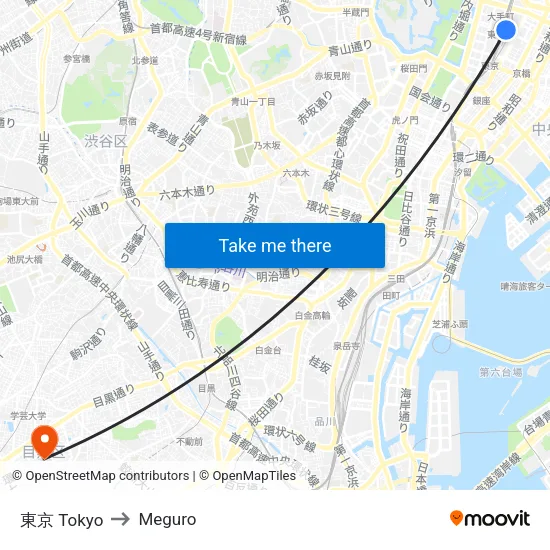 Tokyo to Meguro map