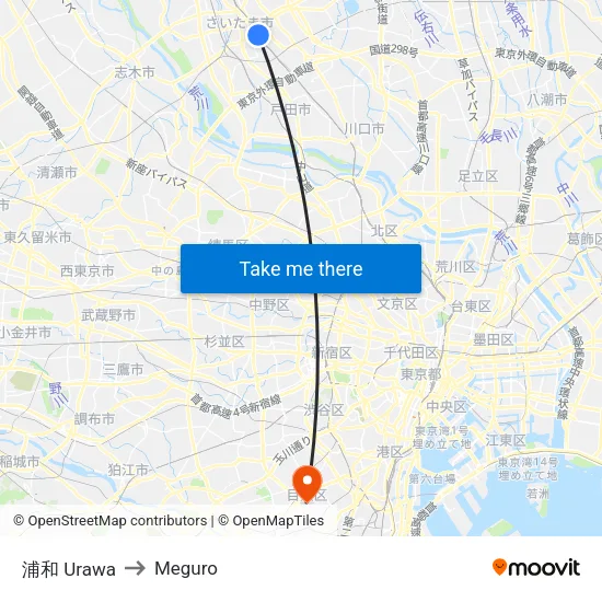 浦和 Urawa to Meguro map