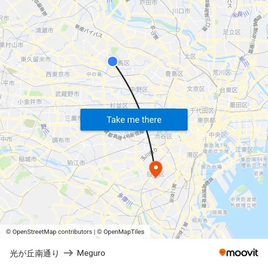 Hikarigaoka South Street to Meguro map