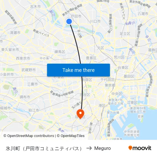 氷川町（戸田市コミュニティバス） to Meguro map
