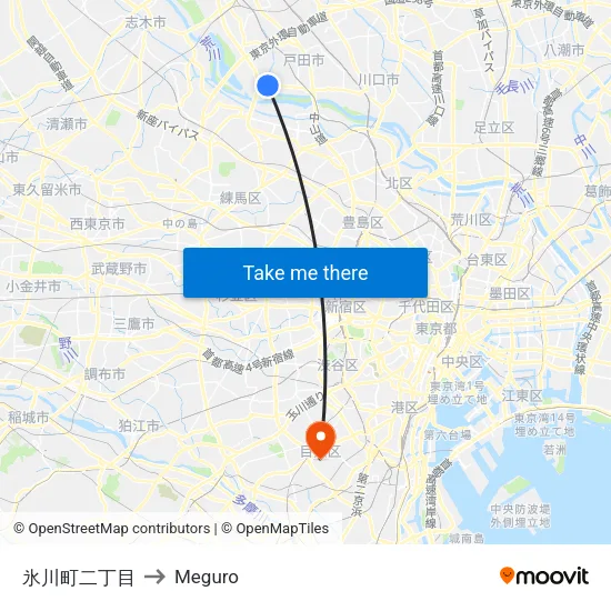氷川町二丁目 to Meguro map