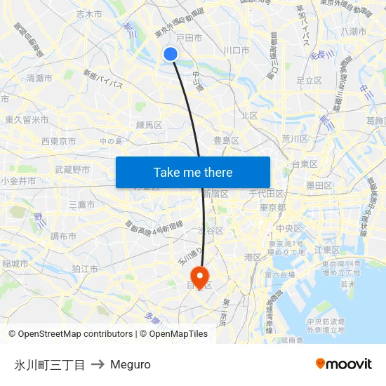 氷川町三丁目 to Meguro map