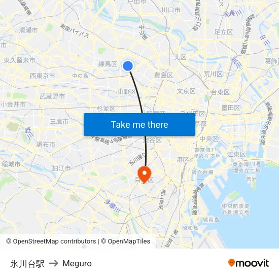 氷川台駅 to Meguro map
