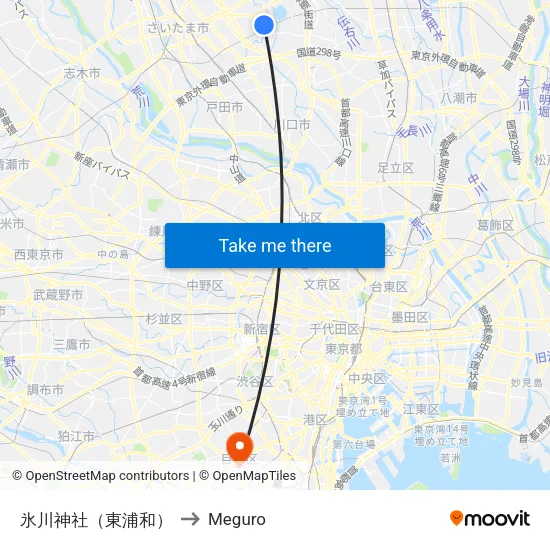 氷川神社（東浦和） to Meguro map