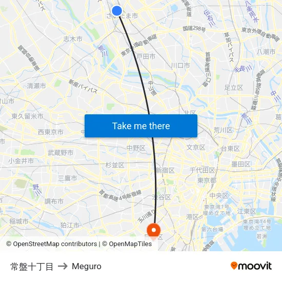 常盤十丁目 to Meguro map