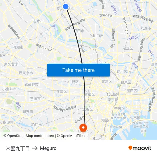 Tokiwa 9-chome to Meguro map