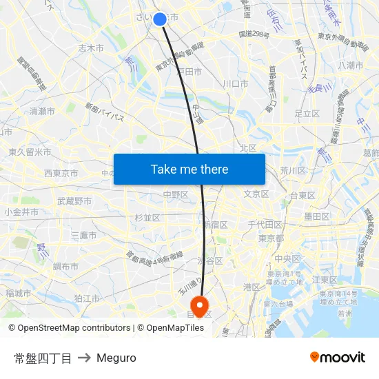 常盤四丁目 to Meguro map