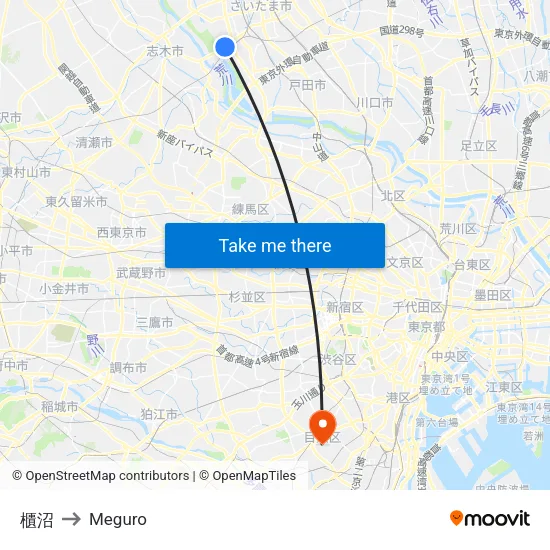 櫃沼 to Meguro map