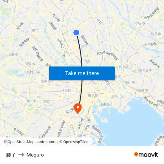 Hizako to Meguro map