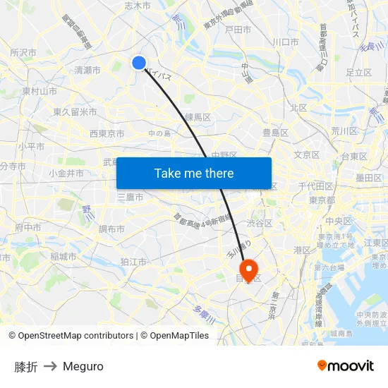 膝折 to Meguro map