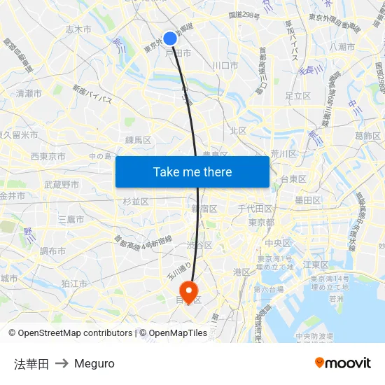 法華田 to Meguro map