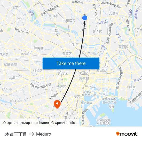 本蓮三丁目 to Meguro map