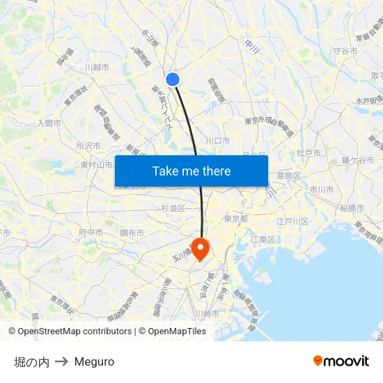 堀の内 to Meguro map