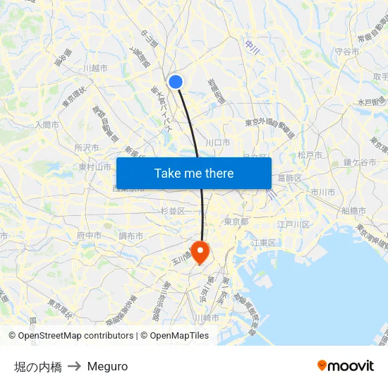 Horinouchi Bridge to Meguro map