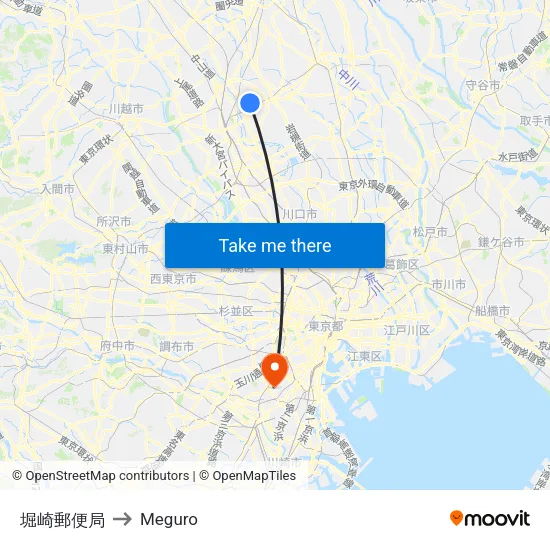 堀崎郵便局 to Meguro map