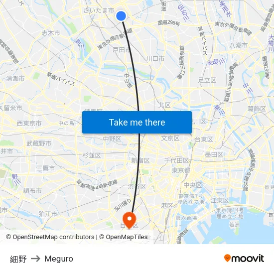 Hosono to Meguro map