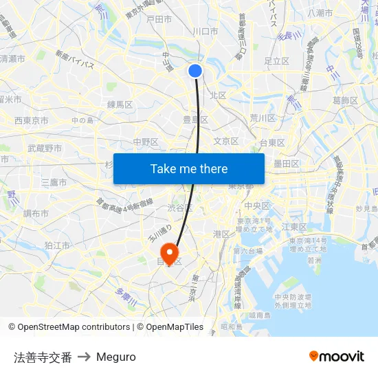 Hosenji Police Box to Meguro map