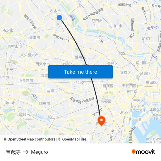 宝蔵寺 to Meguro map