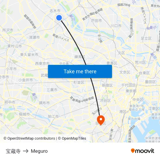宝蔵寺 to Meguro map