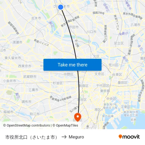 市役所北口（さいたま市） to Meguro map