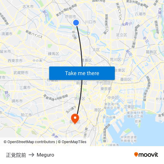 正覚院前 to Meguro map