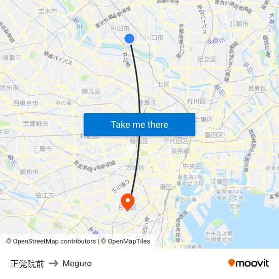In front of Shokaku Temple to Meguro map