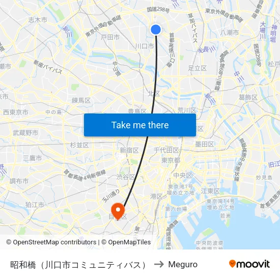 Showa Bridge (Kawaguchi City Community Bus) to Meguro map
