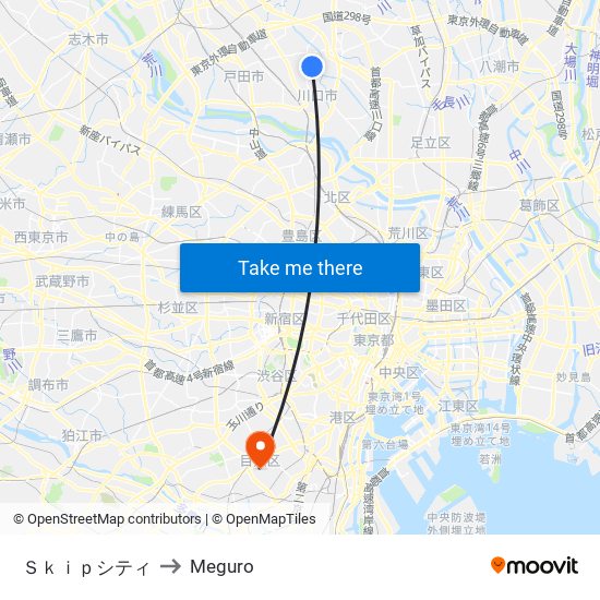 Ｓｋｉｐシティ to Meguro map