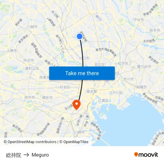 Sojiin Temple to Meguro map