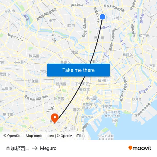 草加駅西口 to Meguro map