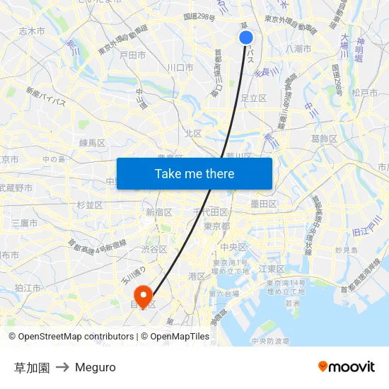 草加園 to Meguro map