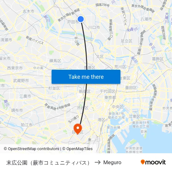 末広公園（蕨市コミュニティバス） to Meguro map