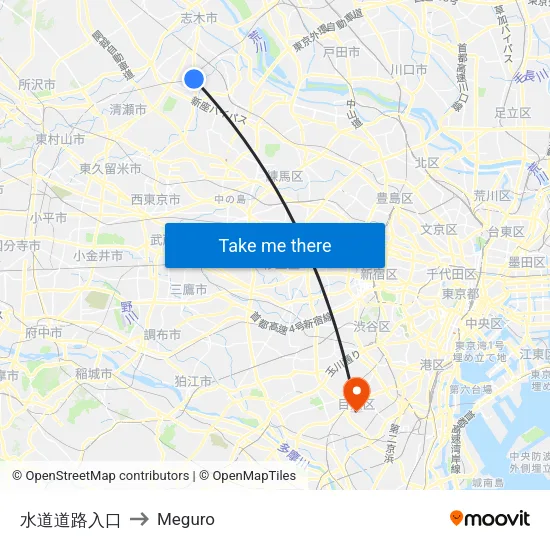 水道道路入口 to Meguro map
