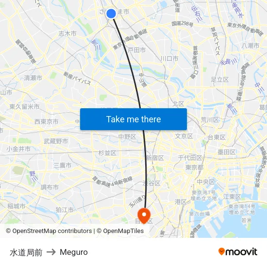 Water Bureau Front to Meguro map