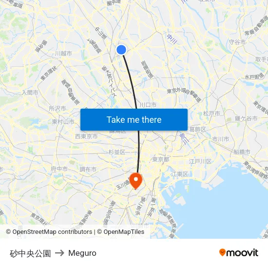 Suna Central Park to Meguro map